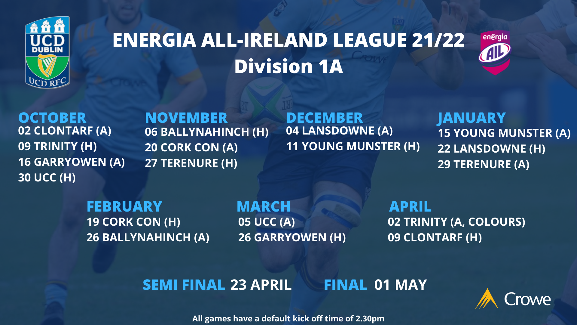 Energia AllIreland League Fixtures 21/22 UCD Rugby